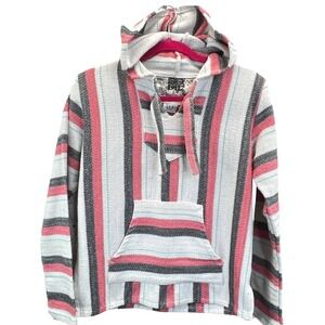 Senor Lopez Baja Hoodie Womens Cotton‎ Blend Woven Striped Beach Pullover Pink S